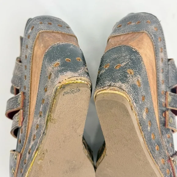 Bed Stu Brown Leather Wood Wedge Strappy Gladiator Sandals - Picture 13 of 14